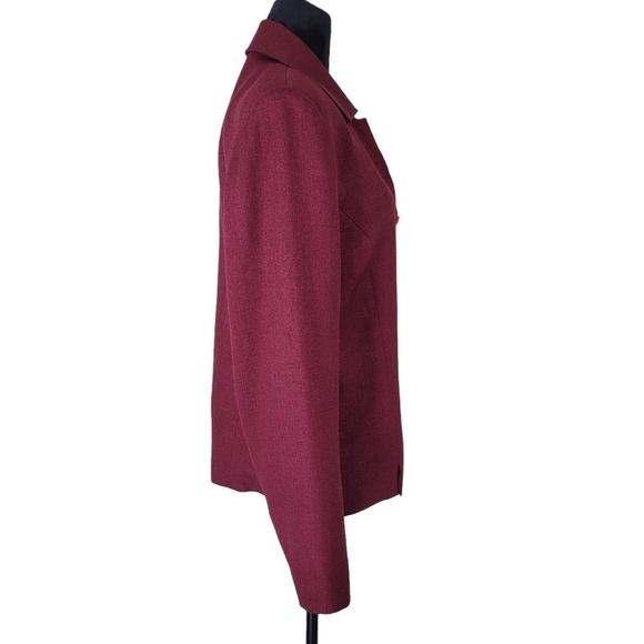 Kasper ASL Blazer Size 14 Textured Padded Shoulders Front Slits Red Wine Color - Picture 2 of 10